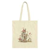 Fairy Tale Cottage Tote Bag, Watercolor Castle, Whimsical House Design, Floral Accents, Unique Gift for Book Lovers, Storybook Illustration - Tawshia